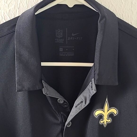 NFL Saints Shirt, Black & Gray with White Nike Logo & Gold Fleur-de-lis, Size M - Picture 2 of 7